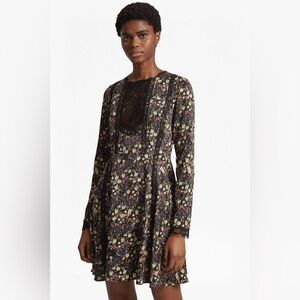 New French Connection Hallie Drape Floral Long Sleeve Dress with Lace Trim